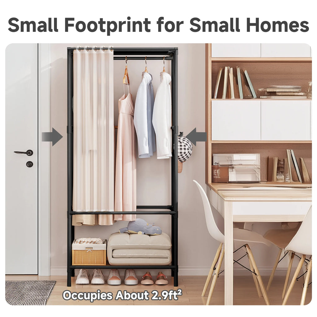 Portable Closet,  Portable Wardrobe Storage Closet, Clothes Storage Cabinet with Curtain, for Bedroom, Clothes Room, Black