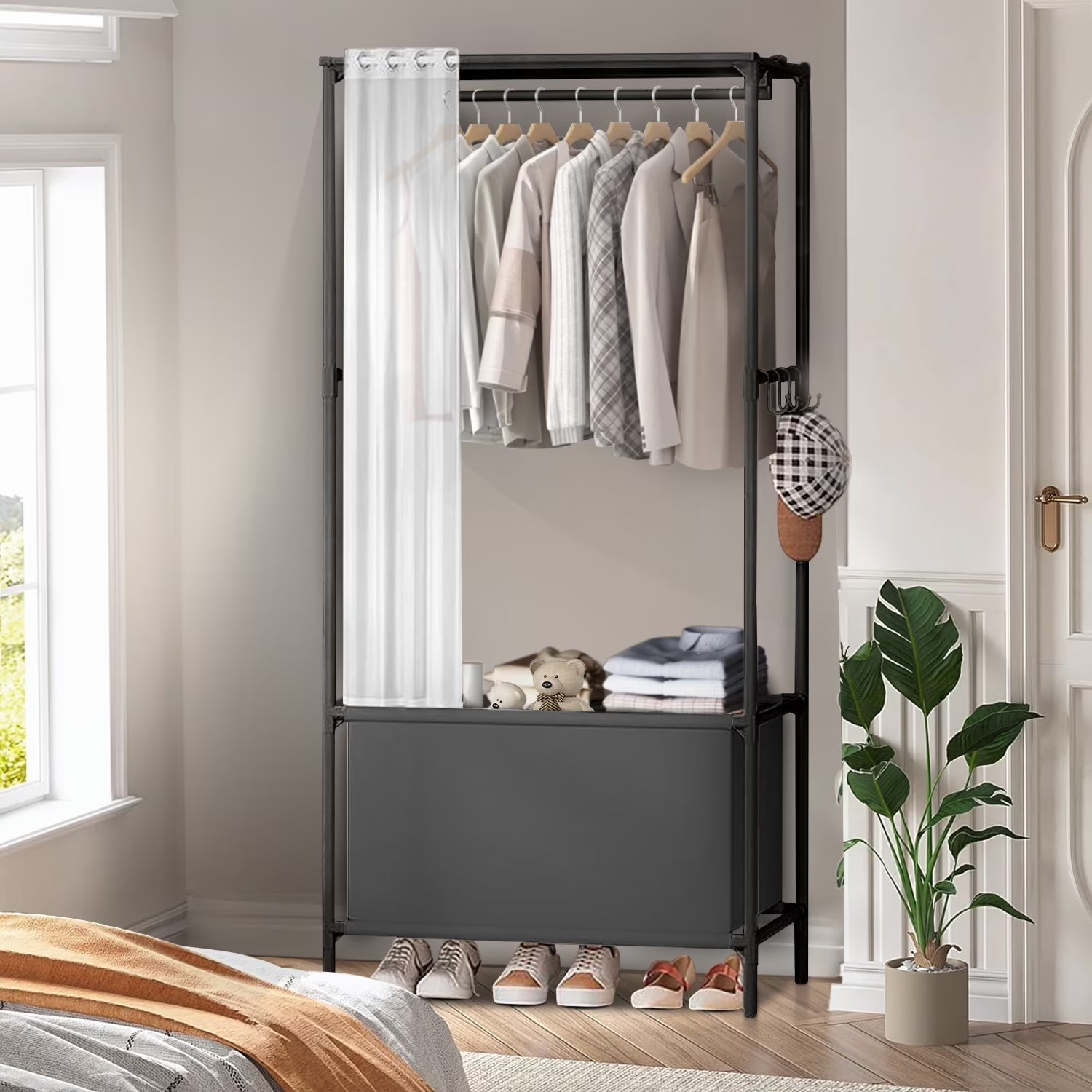 Portable Closet,  Portable Wardrobe Storage Closet, Clothes Storage Cabinet with Curtain, for Bedroom, Clothes Room, Black