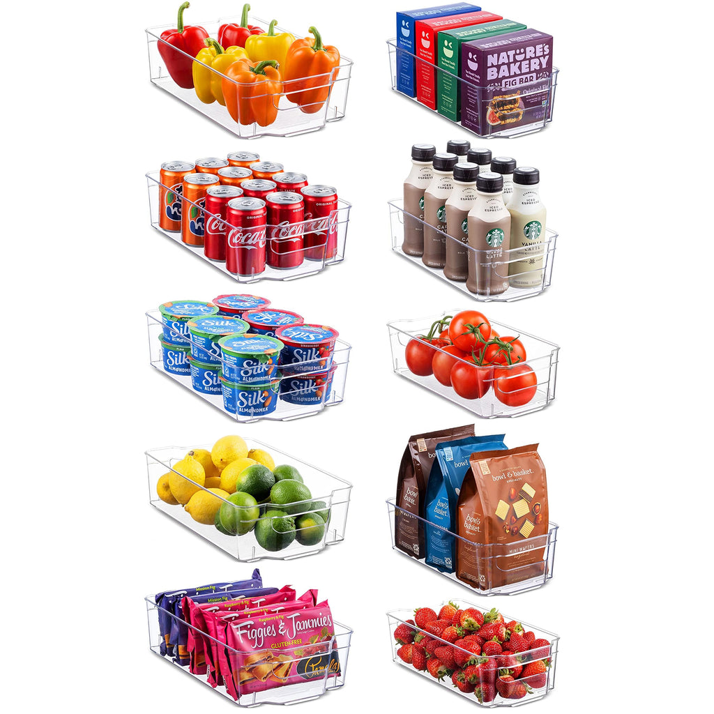 Set Of 10 Refrigerator Organizer Bins - 5 Wide and 5 Narrow Stackable Fridge Organizers