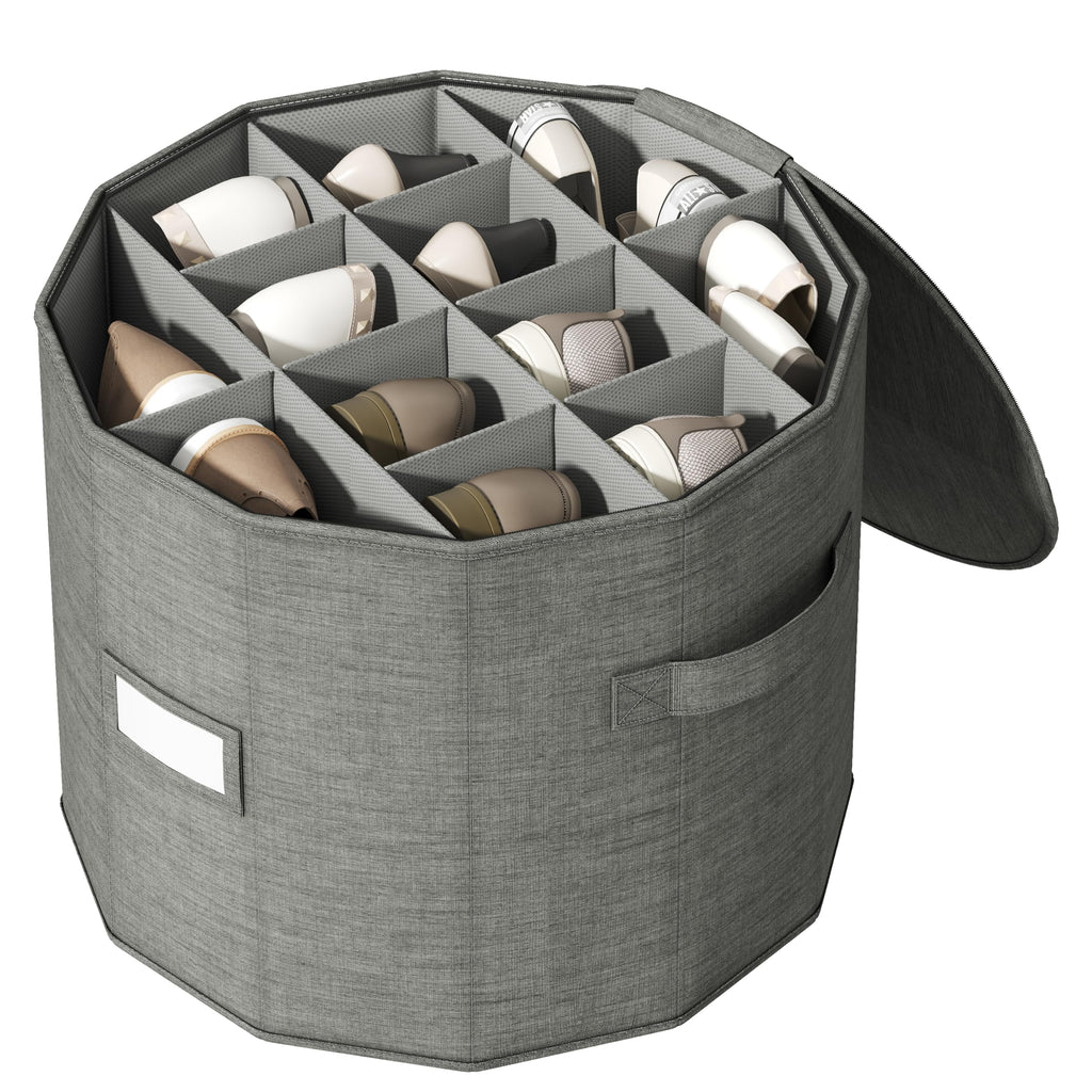 Vailando Shoe Organizer for Closet - Cylindrical Shoe Storage Organizer with Removable Dividers Rectangular Compartment Foldable Gray 1-Pack