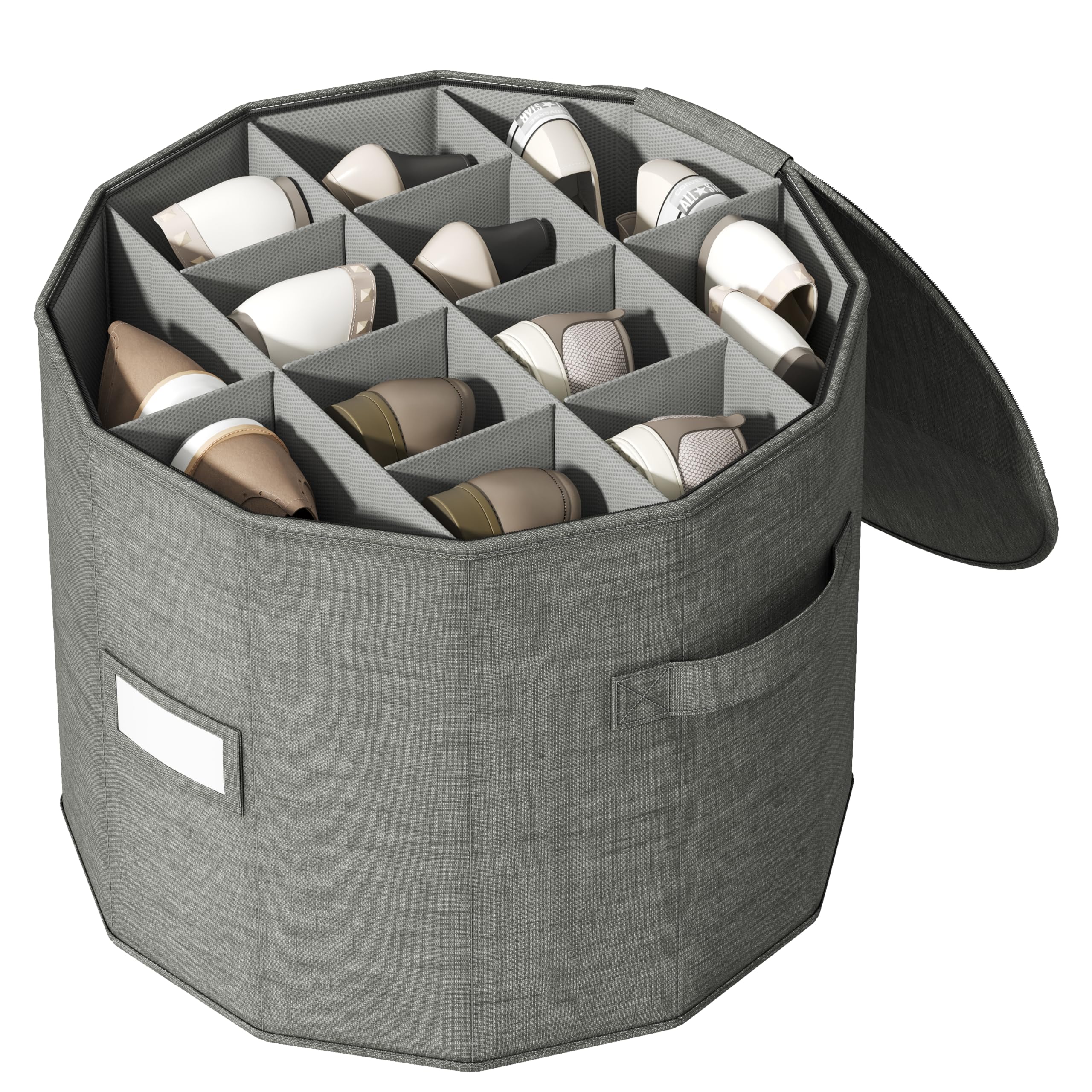 Vailando Shoe Organizer for Closet - Cylindrical Shoe Storage Organizer with Removable Dividers Rectangular Compartment Foldable Gray 1-Pack