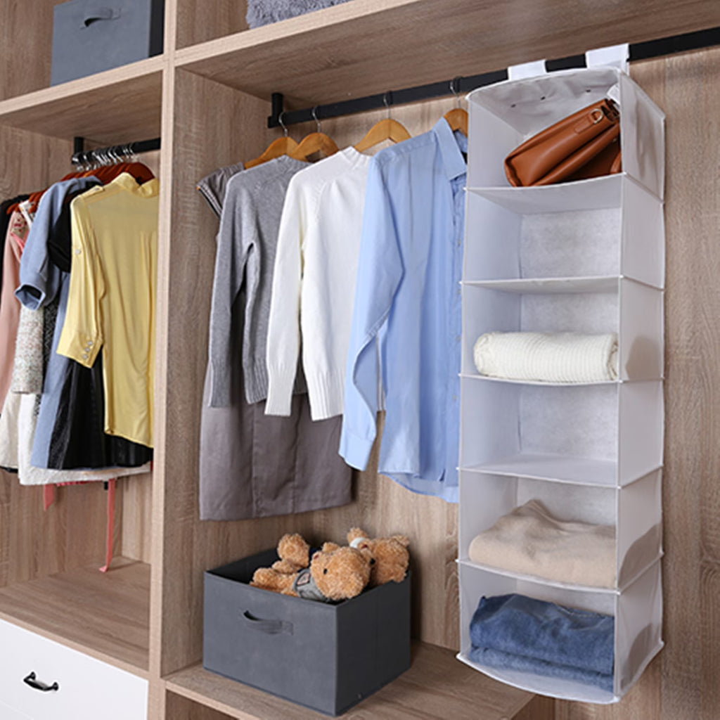 (3 Pack)  6 Shelf Non-Woven Hanging Closet Organizer Shelf Dividers, Arctic White