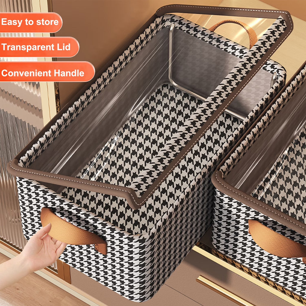3 Pack Fabric Storage Bins with Lids, Wardrobe Storage Organiser, Stackable Storage Bin, Foldable Storage Baskets with Handle, Closet Organizers and Storage Boxs for Toys, Clothes, Home, Office