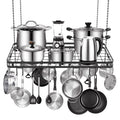 Amtiw 31.5 Inches Ceiling Pot Rack and Pan Rack for Ceiling with 12 Hooks Storage Rack Multi-Purpose Organizer for Kitchen Organization Home Restaurant Kitchen Cookware