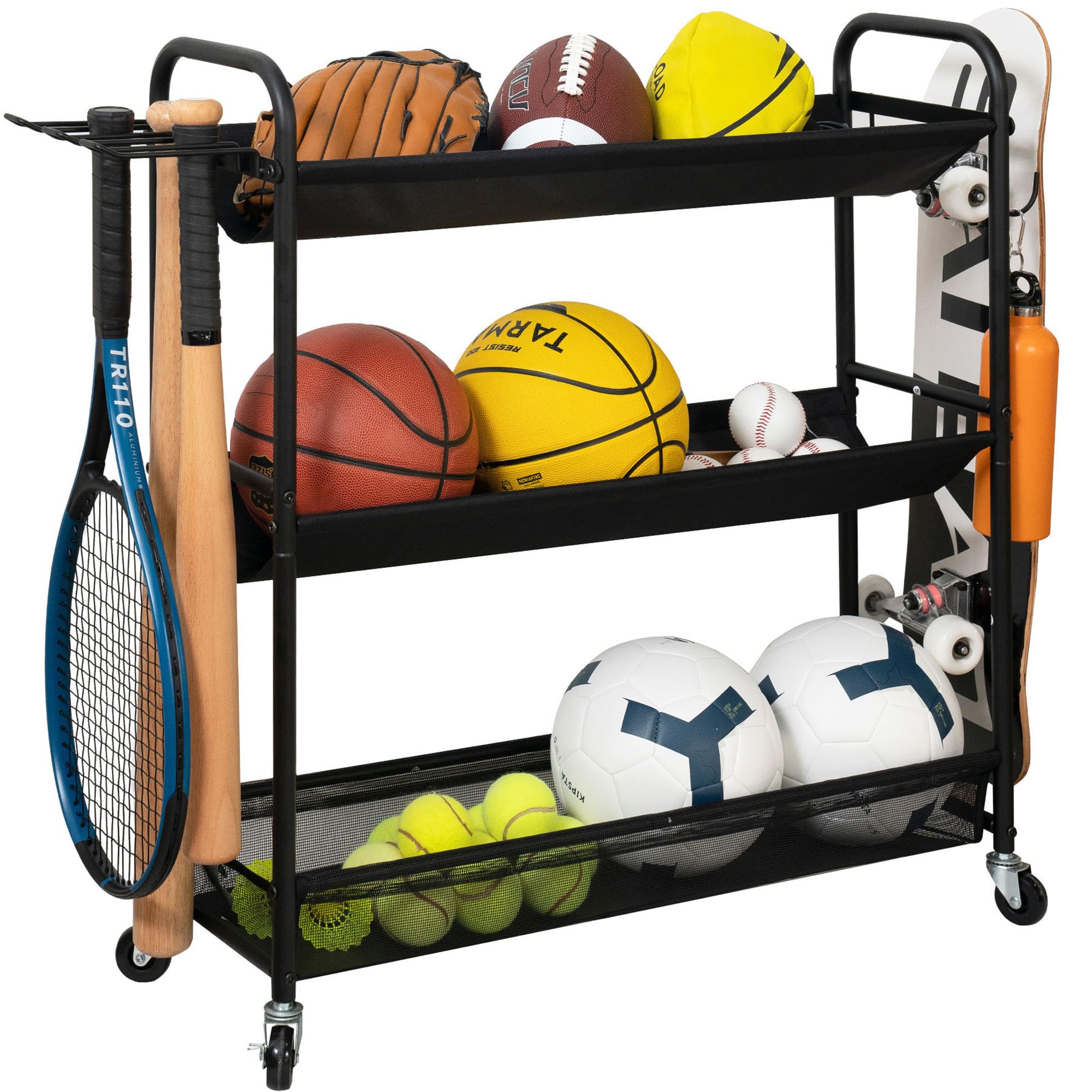 STORAGE MANIAC Basketball Rack 3-Shelf Training Stand Ball Holder