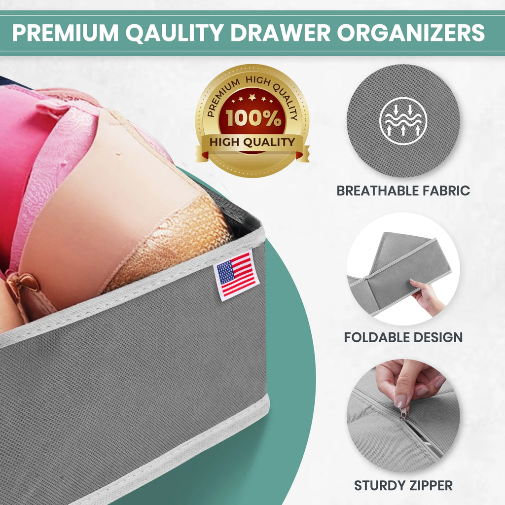 18 Pack Drawer Organizer Clothes-3 Sizes (L, M, S) Dresser Drawer Organizer-Baby Drawer Organizer for Nursery-Foldable Fabric Drawer Dividers for Underwear, Bedroom, Lingerie, Undies, Bra-Grey