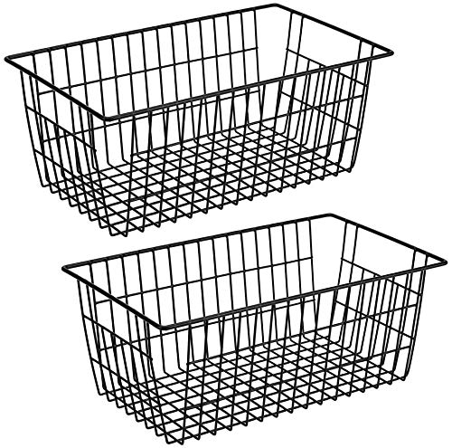 SANNO Freezer Baskets Metal Storage Organizer Bin Basket Wire Storage Basket for Kitchen Pantry Bathroom Large Metal Farmhouse Food Fruit Produce Organizer Binsblack2