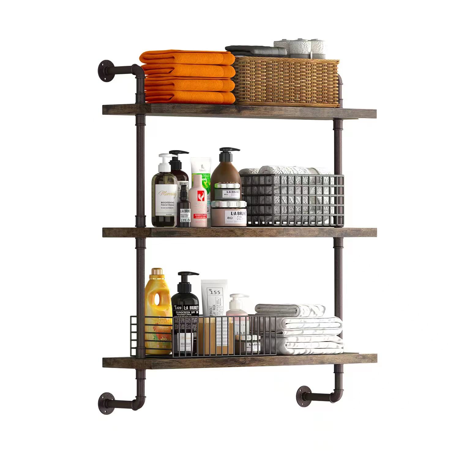 3-Tier Industrial Pipe Floating Shelf, 24"