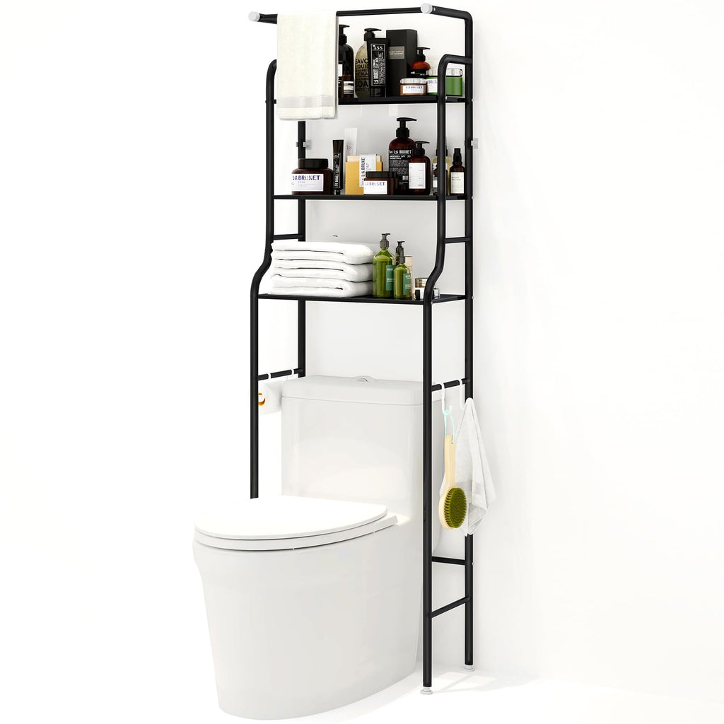 DOFIMATE Over The Toilet Storage CabinetMetal 3 Tier Bathroom Organizer Shelf Over ToiletStable Freestanding Above Toilet StandStable Freestanding Bathroom Organizer Above Toilet Stand ShelfBlack