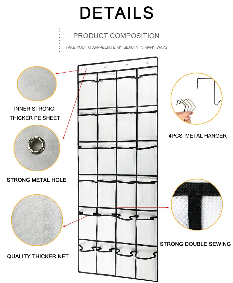 Over the Door Shoe Organizer, 24 Pockets