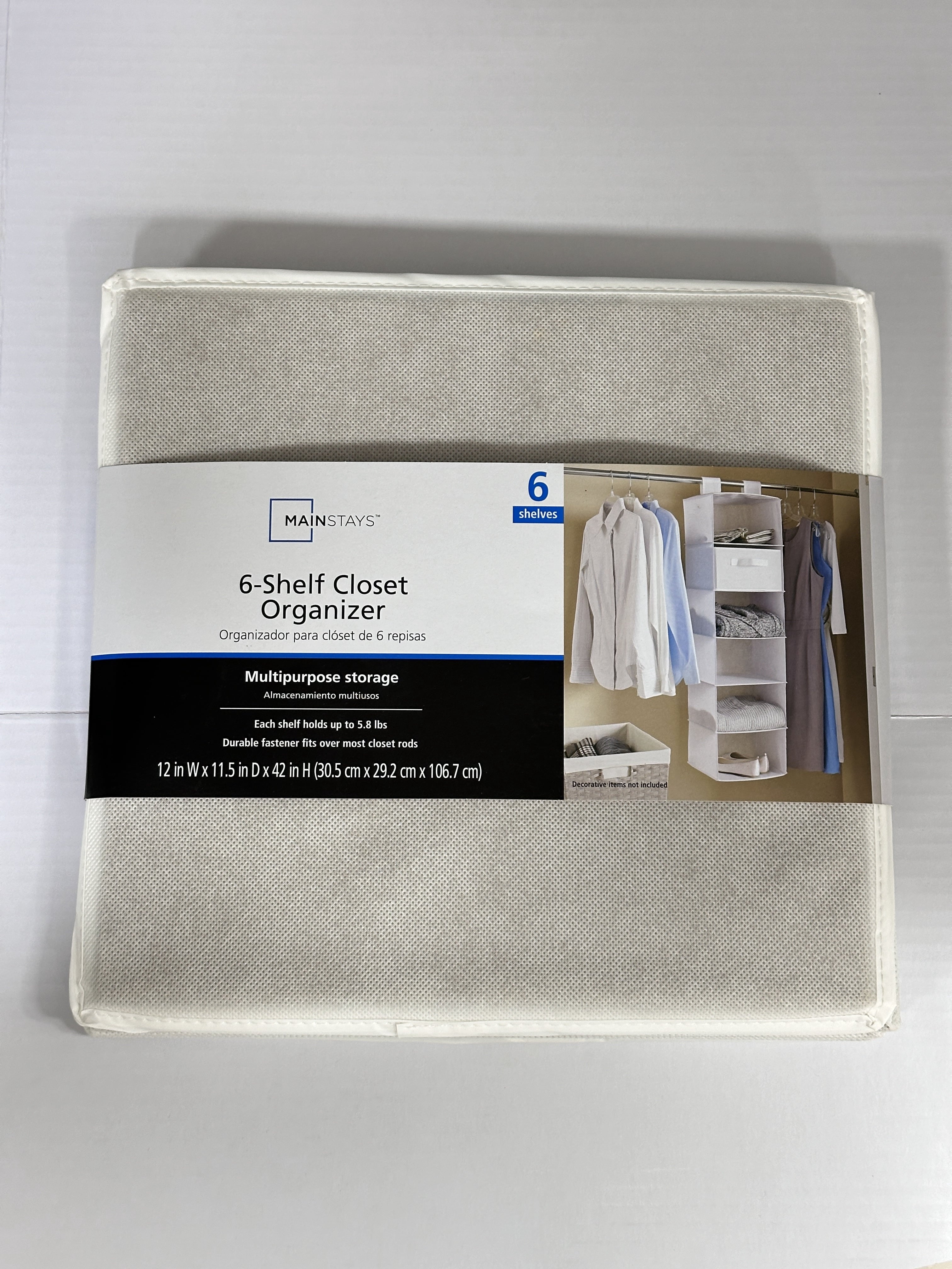 (3 Pack)  6 Shelf Non-Woven Hanging Closet Organizer Shelf Dividers, Arctic White