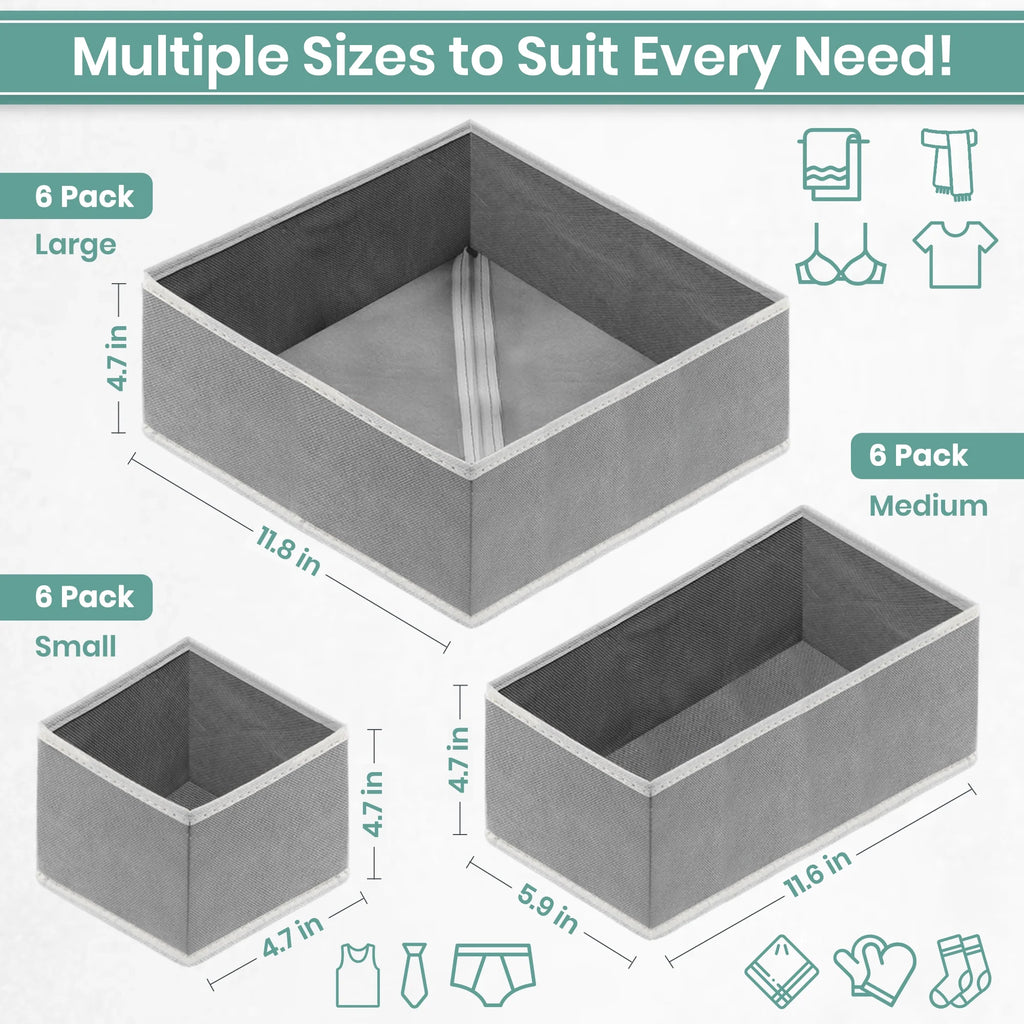18 Pack Drawer Organizer Clothes-3 Sizes (L, M, S) Dresser Drawer Organizer-Baby Drawer Organizer for Nursery-Foldable Fabric Drawer Dividers for Underwear, Bedroom, Lingerie, Undies, Bra-Grey
