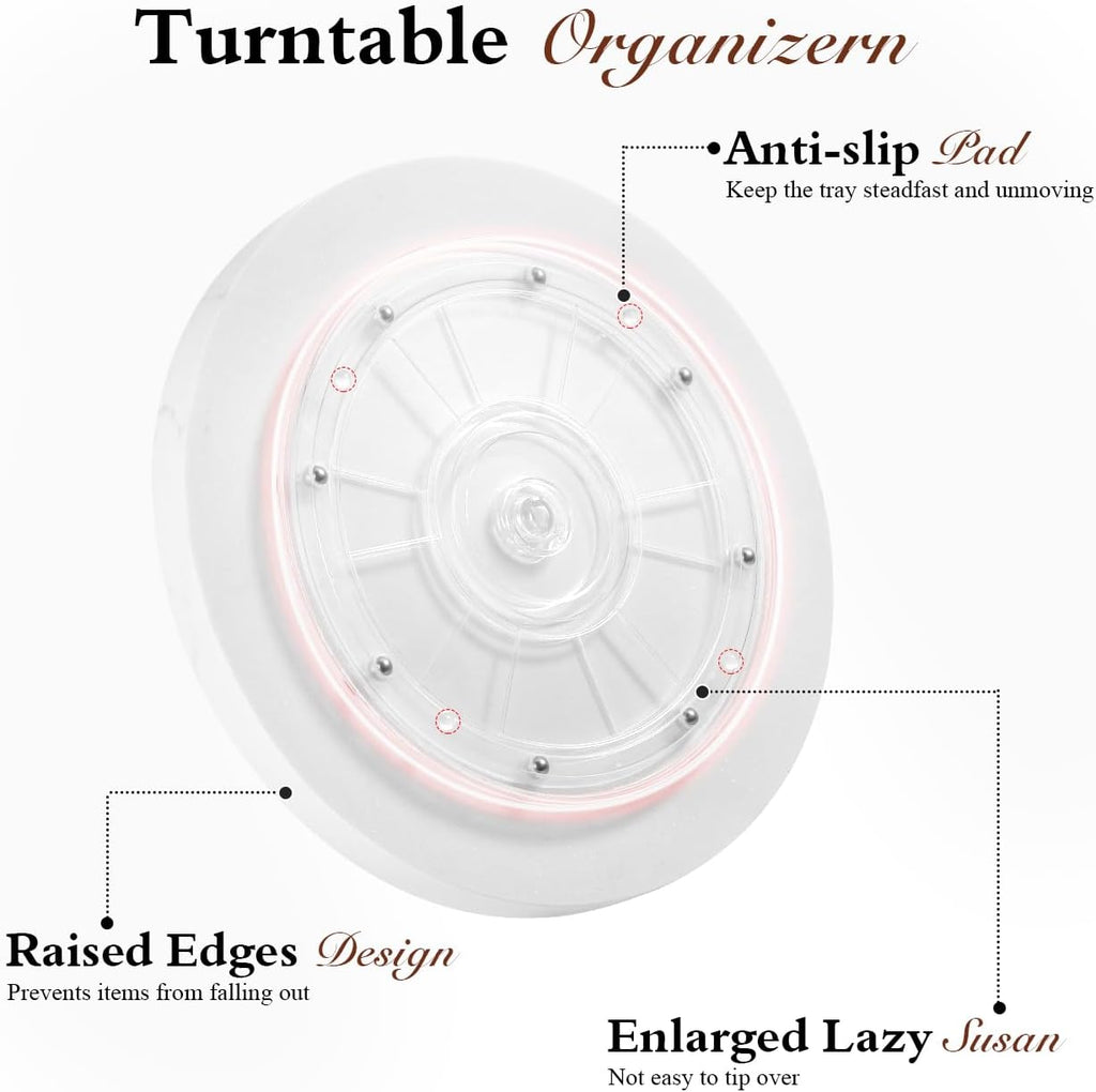 Turntable Lazy Susan for Table Top, Marble round Tray 10.63 Inch, Lazy Susan for Cabinet Dining Table Kitchen Pantry, Rotating Bathroom Countertop Organizer, Gravel White