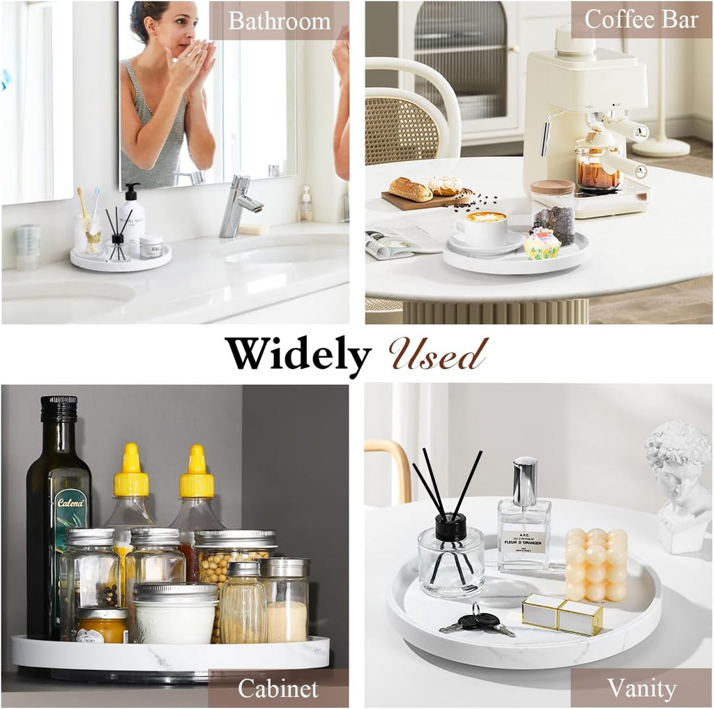 Turntable Lazy Susan for Table Top, Marble round Tray 10.63 Inch, Lazy Susan for Cabinet Dining Table Kitchen Pantry, Rotating Bathroom Countertop Organizer, Gravel White