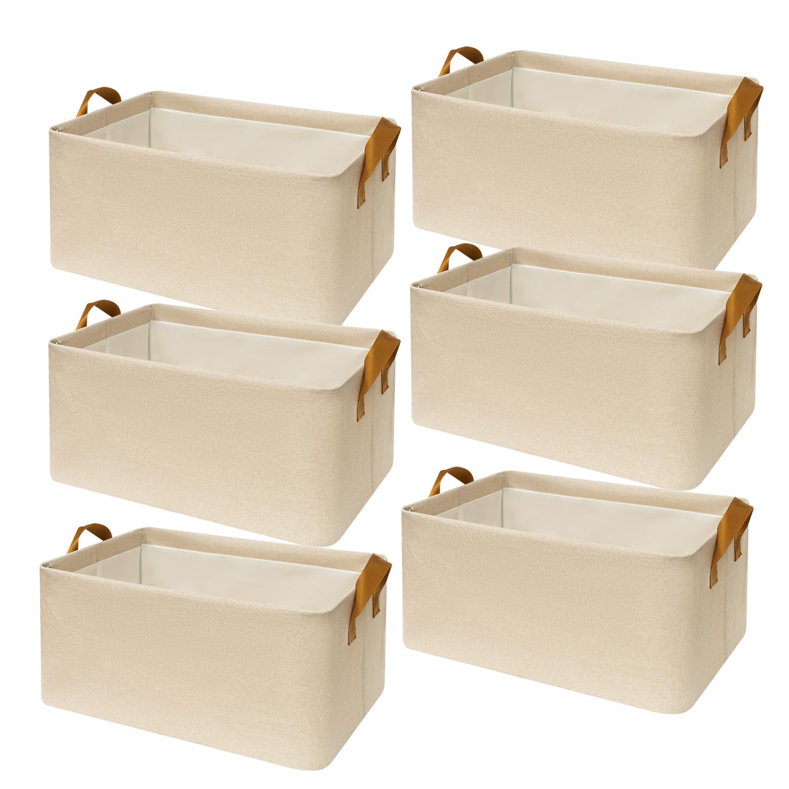 Large Linen Bins for Closet organization with Handles（ Beige 18.5 x 11 x 7.5 in）