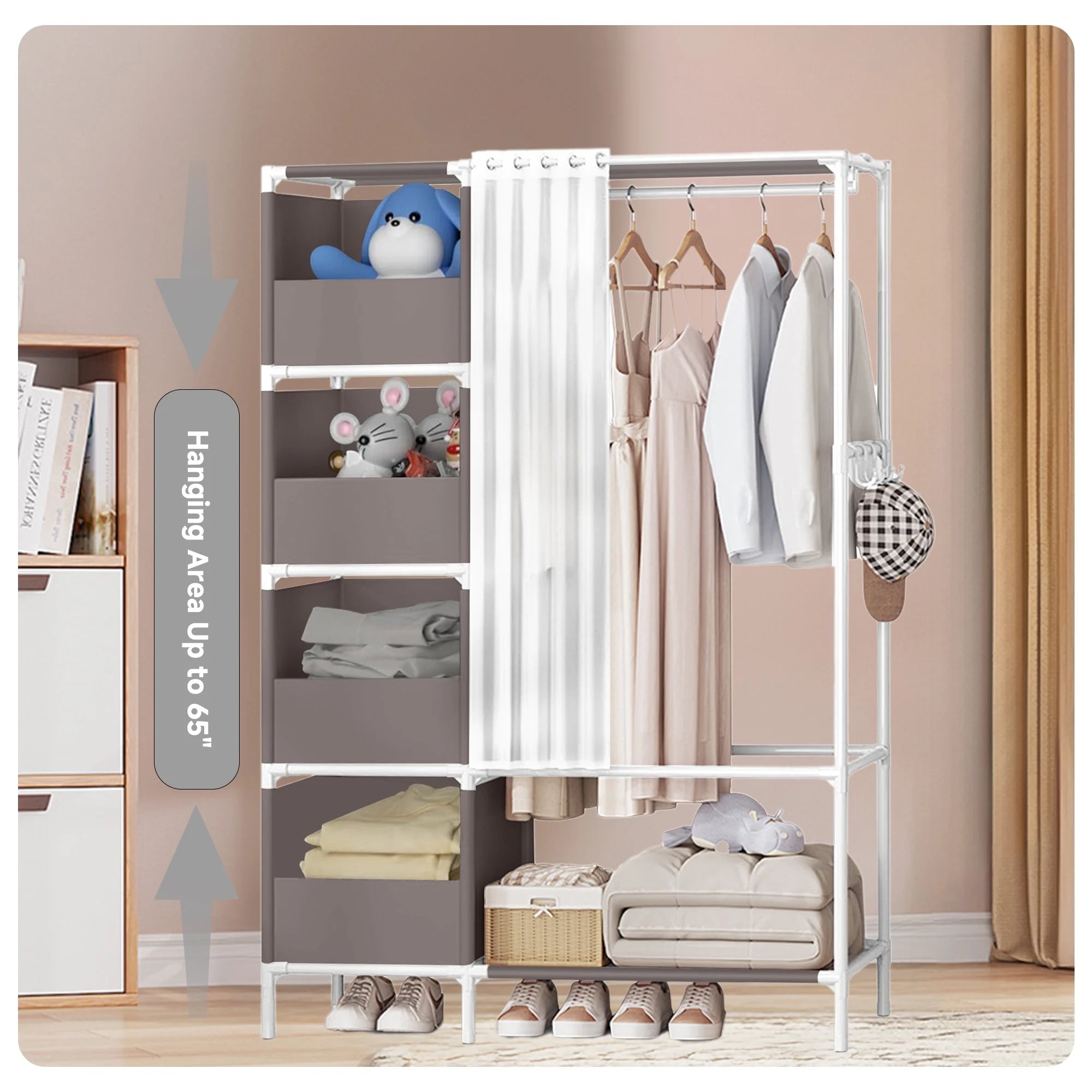 Portable Closet,  Closet Organizer Storage Shelves, Clothes Rack Storage Organizer, Wardrobe Closet Clothing Rack for Bedroom, Hallway, Living Room, Gray