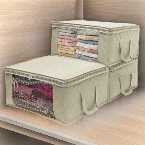 Space-Saving and Durable Shelves Clothing Storage, Beige, 3 Count