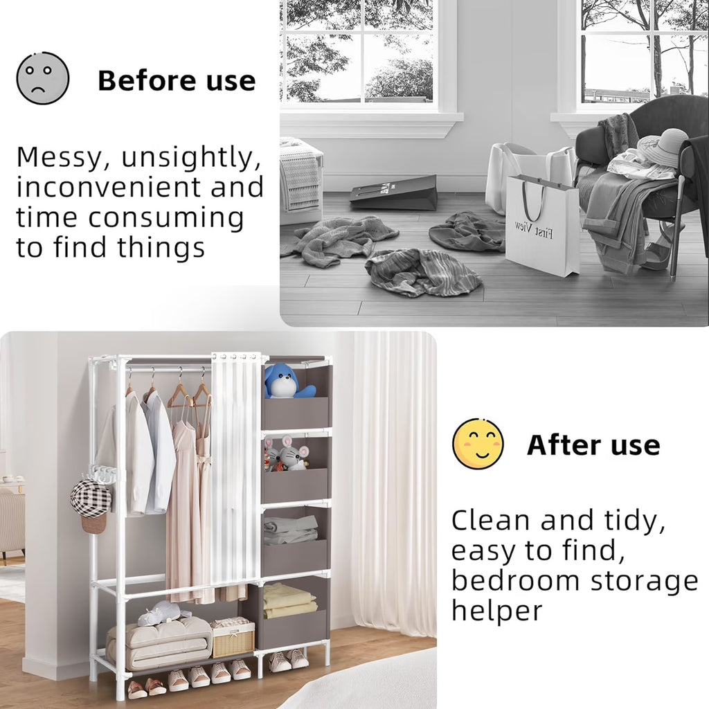 Portable Closet,  Closet Organizer Storage Shelves, Clothes Rack Storage Organizer, Wardrobe Closet Clothing Rack for Bedroom, Hallway, Living Room, Gray