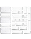 Clear Plastic Drawer Organizer Storage - 25Pcs 4 Size Desk Bathroom Kitchen Organizers and Accessories Office Organization Vanity Stackable Drawers Bins Trays Containers Dividers Makeup Sets