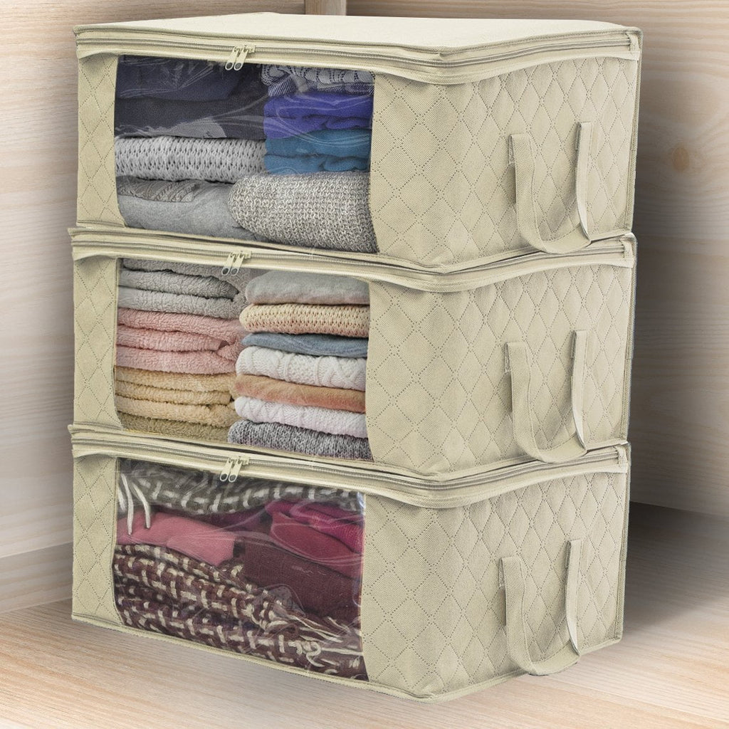 Space-Saving and Durable Shelves Clothing Storage, Beige, 3 Count