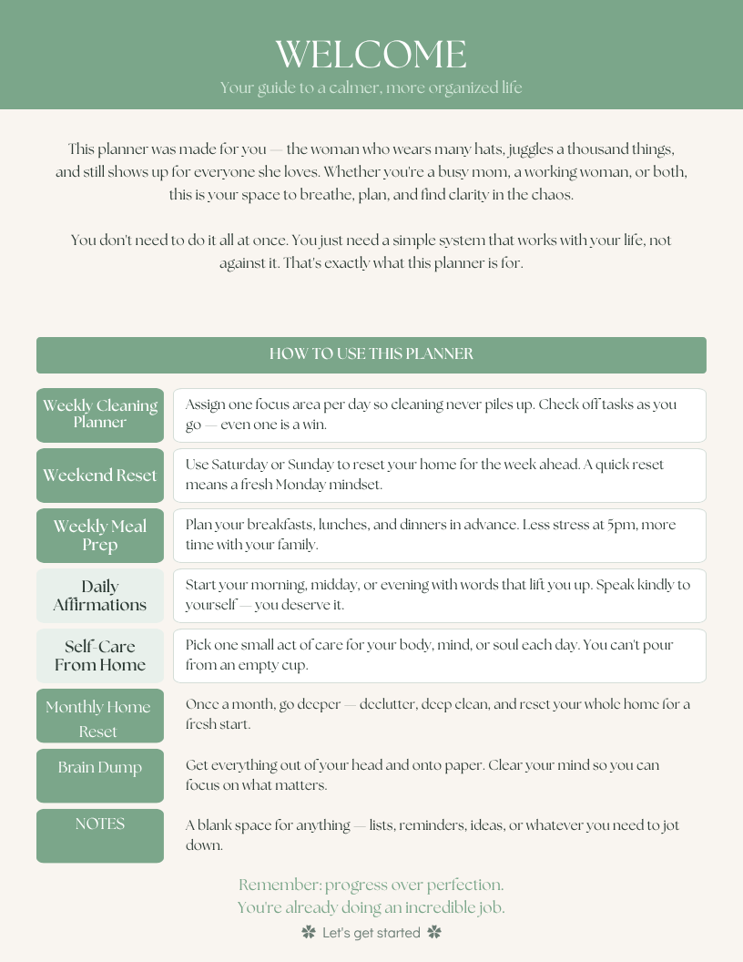 Weekly Cleaning Planner for Busy Moms