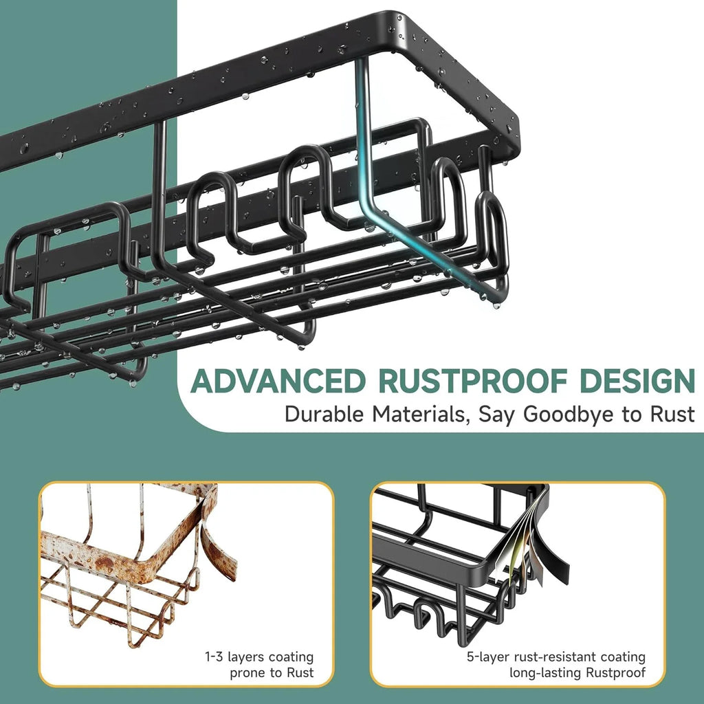 Rustproof & Waterproof Shower Caddy 6-Pack, No Drilling Adhesive Wall Mounted Shower Shelves Rack, Heavy Weight Bearing, Large Organizer Storage Accessories, Ideal for Bathroom, Home & Kitchen