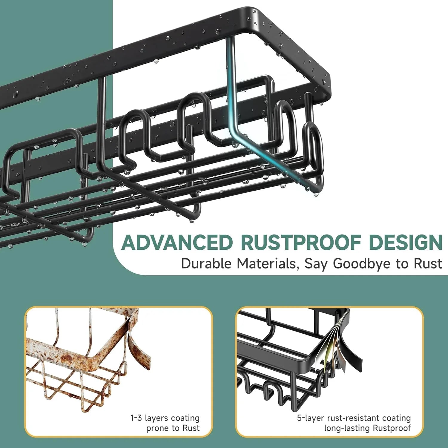 Rustproof & Waterproof Shower Caddy 6-Pack, No Drilling Adhesive Wall Mounted Shower Shelves Rack, Heavy Weight Bearing, Large Organizer Storage Accessories, Ideal for Bathroom, Home & Kitchen