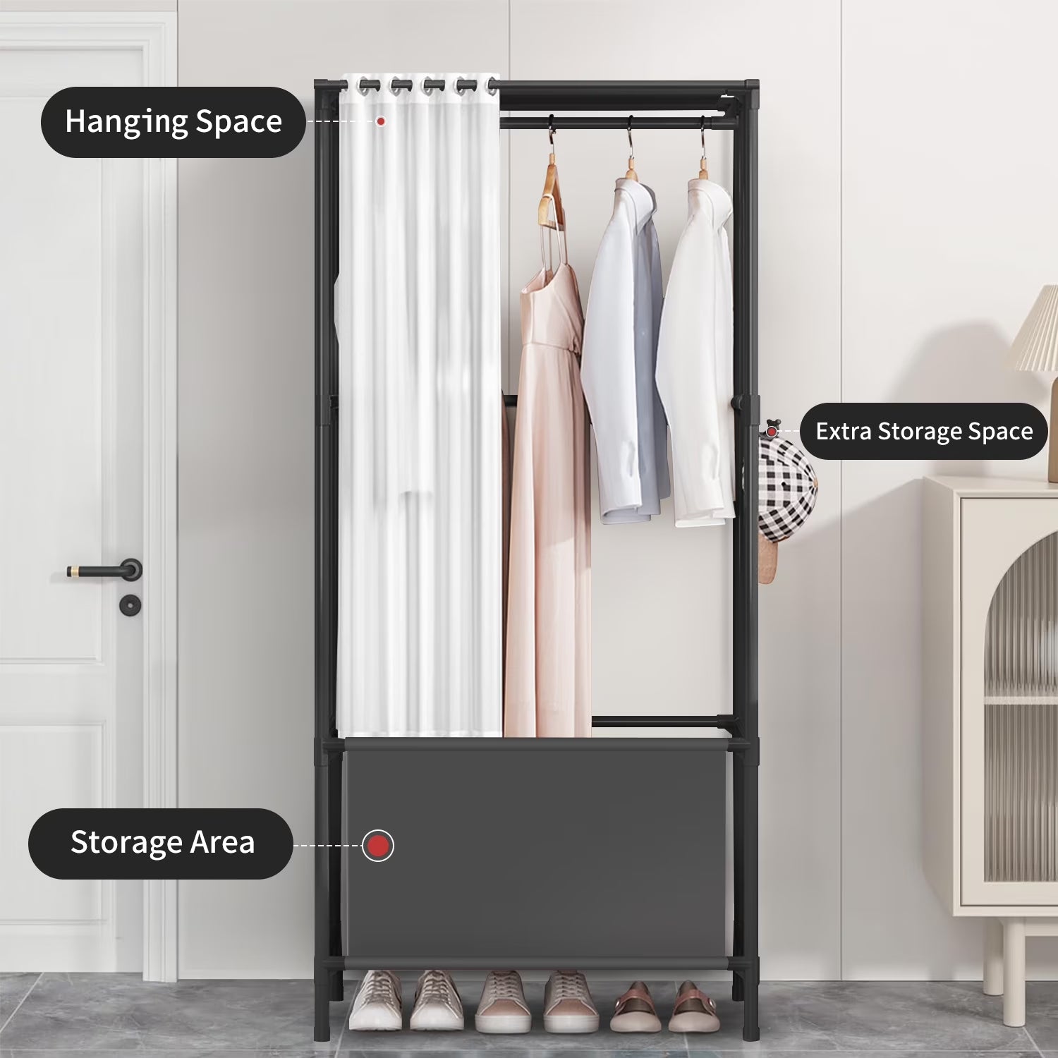 Portable Closet,  Portable Wardrobe Storage Closet, Clothes Storage Cabinet with Curtain, for Bedroom, Clothes Room, Black