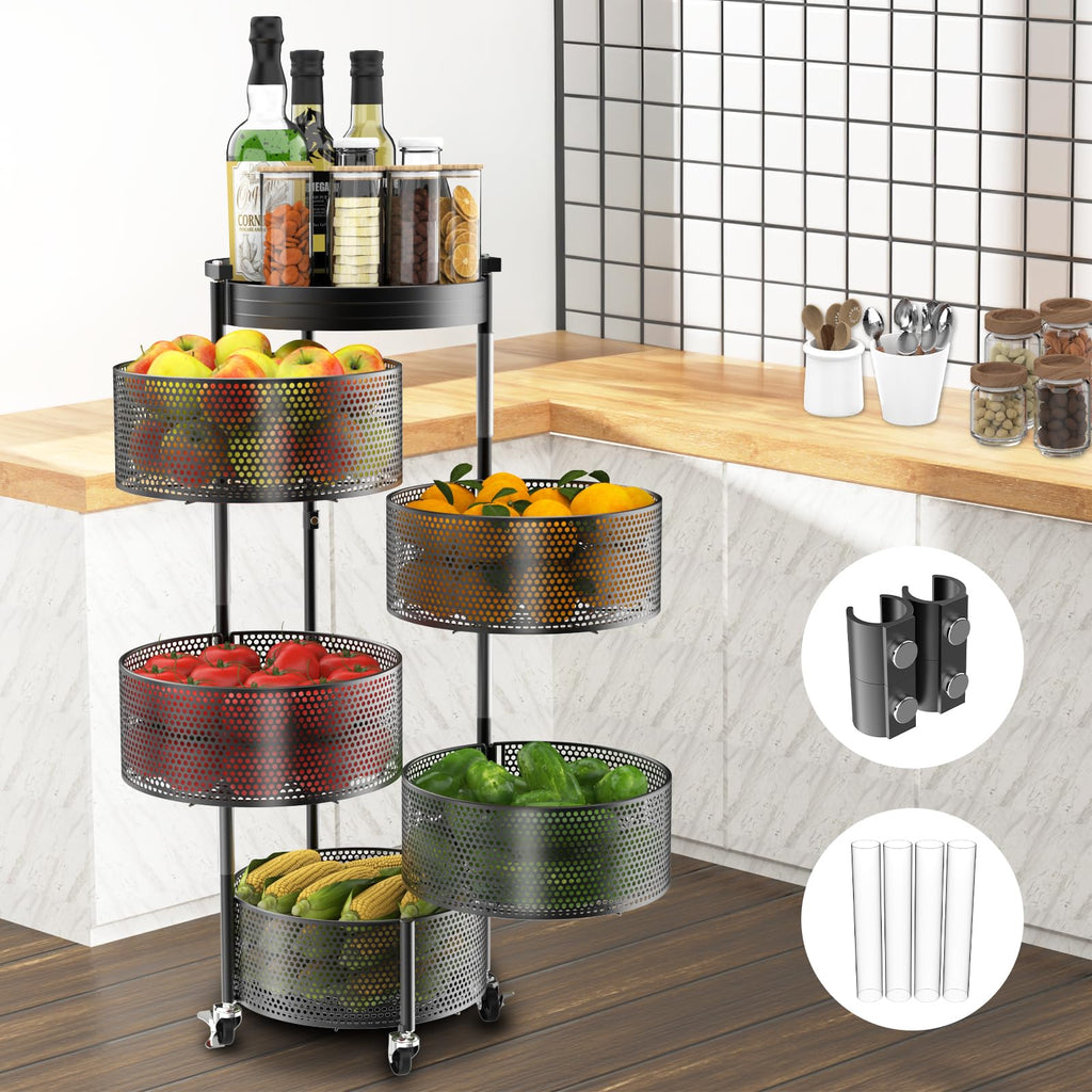 5 Tier Rotating Storage Rack Cart With Metal Top Lid