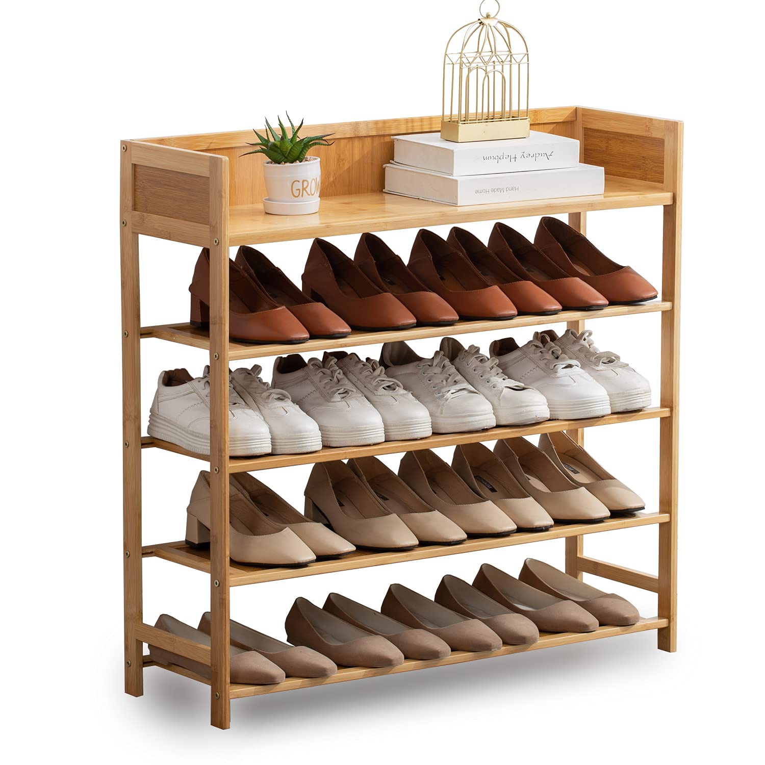 Bamboo Shoe Rack Organizer 5 Tier Shoe Shelf