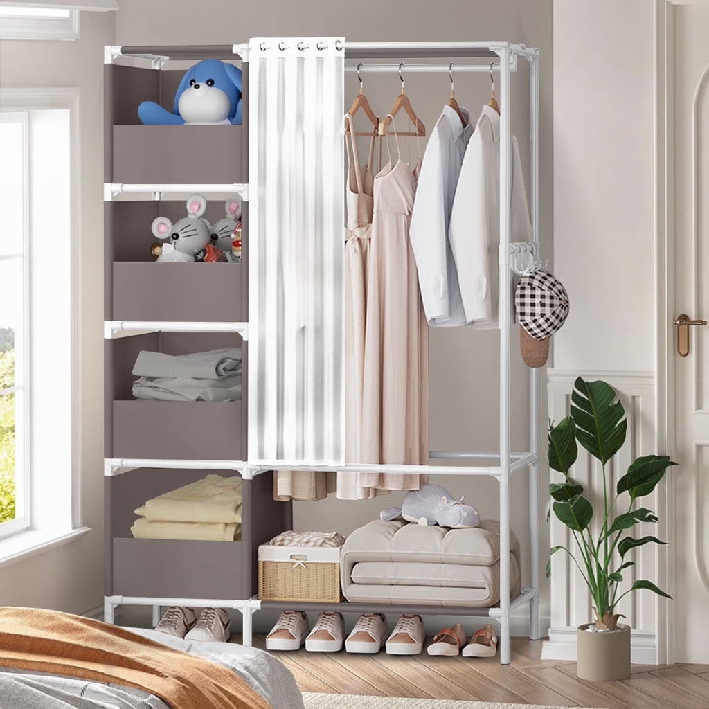Portable Closet,  Closet Organizer Storage Shelves, Clothes Rack Storage Organizer, Wardrobe Closet Clothing Rack for Bedroom, Hallway, Living Room, Gray