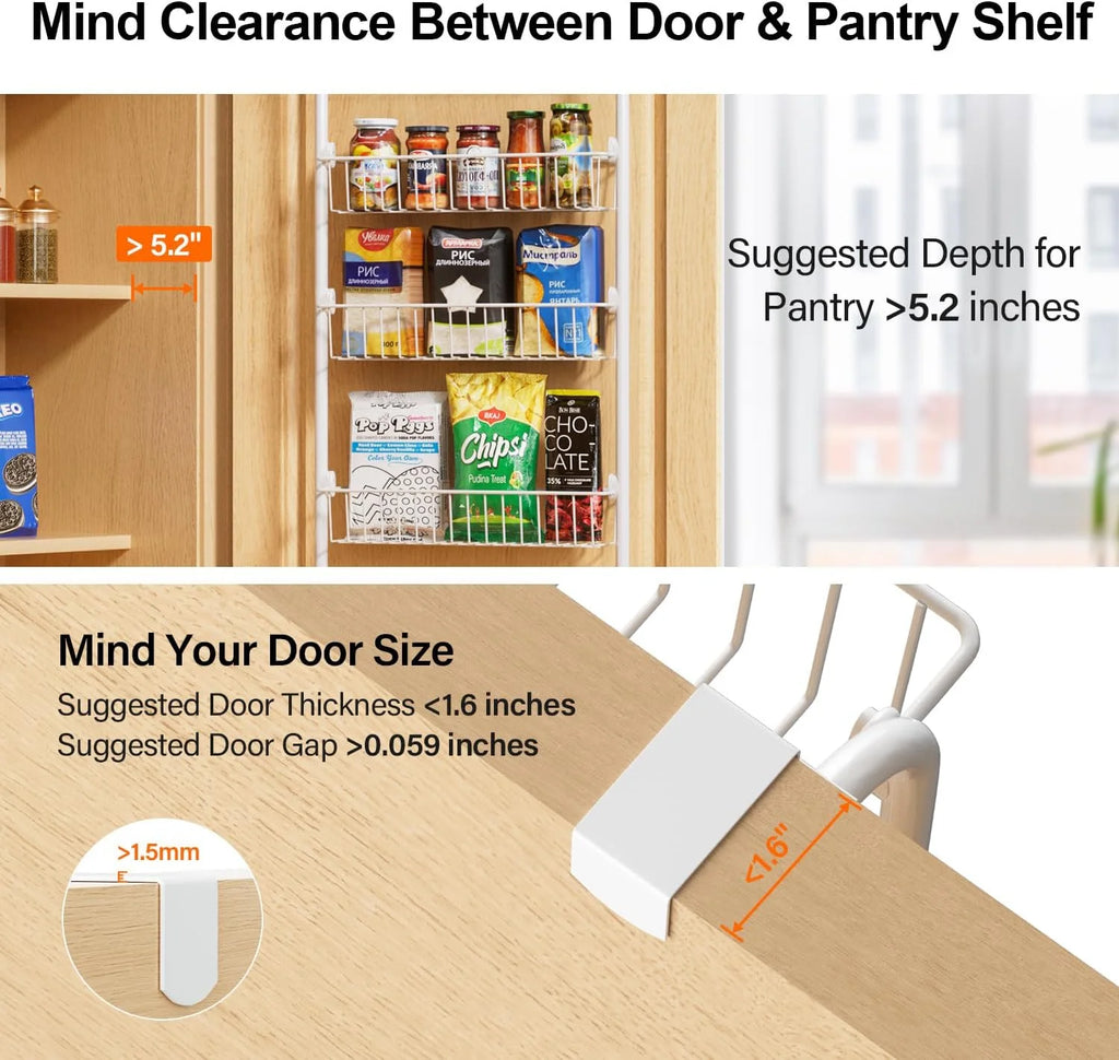 over the Door Pantry Organizer 6-Tier Hanging & Wall Mount Spice Rack, Metal behind the Door Storage Shelf,White