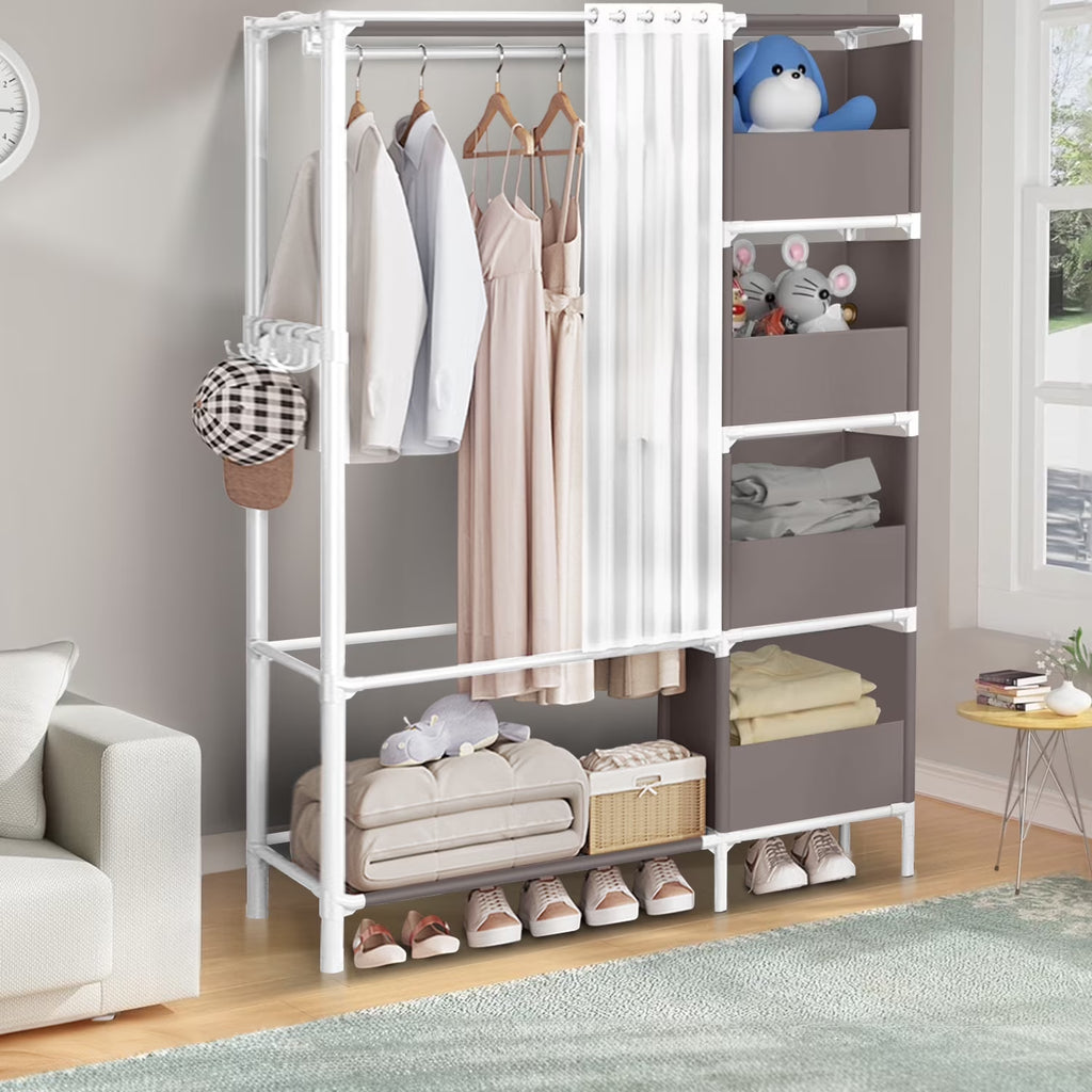 Portable Closet,  Closet Organizer Storage Shelves, Clothes Rack Storage Organizer, Wardrobe Closet Clothing Rack for Bedroom, Hallway, Living Room, Gray