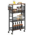 DWVO 4-Tier Slim Rolling Cart 34" Kitchen Storage Cart with Baskets & Wooden Tabletop Mobile Utility Cart for Narrow Space for Kitchen Bathroom Laundry Room Black