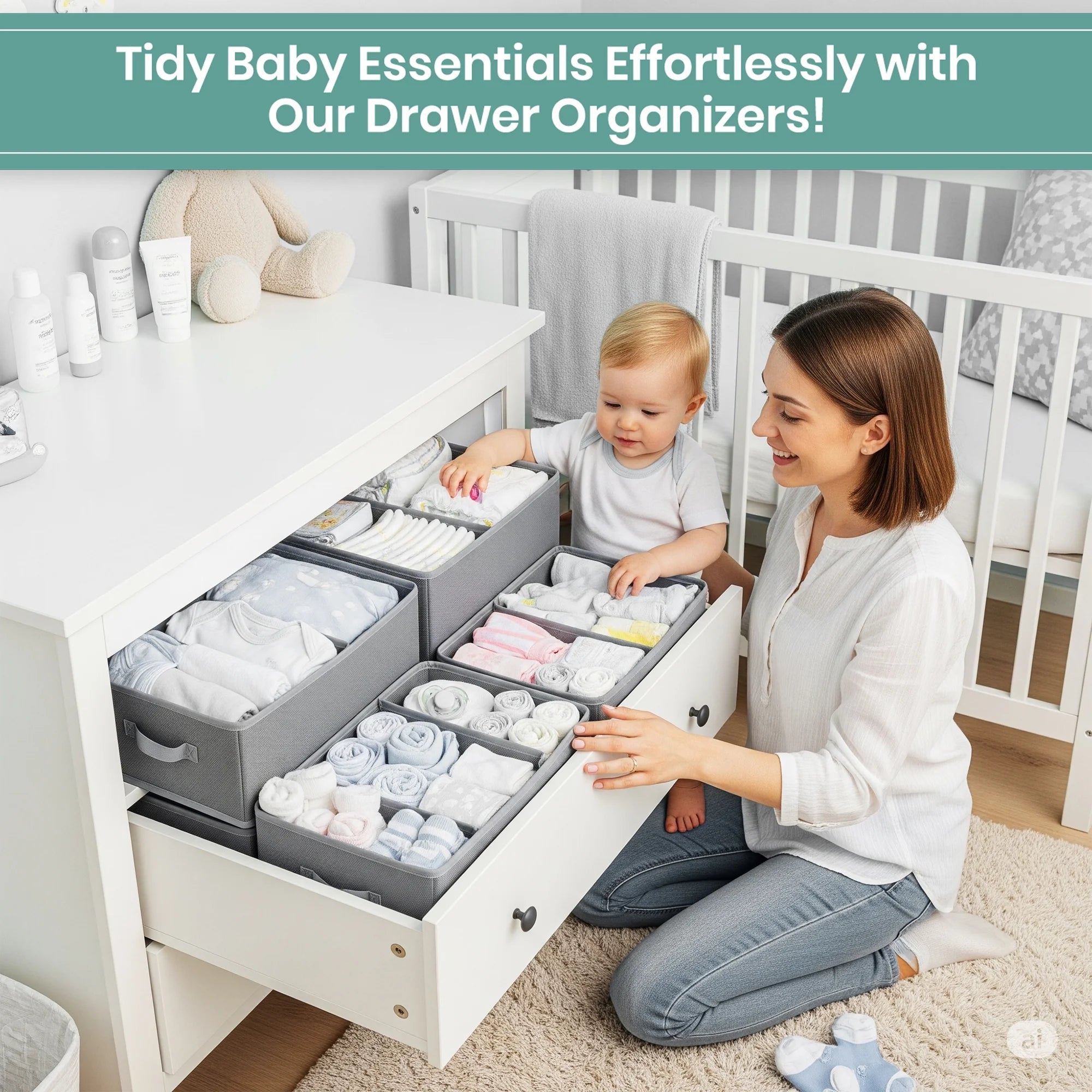 18 Pack Drawer Organizer Clothes-3 Sizes (L, M, S) Dresser Drawer Organizer-Baby Drawer Organizer for Nursery-Foldable Fabric Drawer Dividers for Underwear, Bedroom, Lingerie, Undies, Bra-Grey