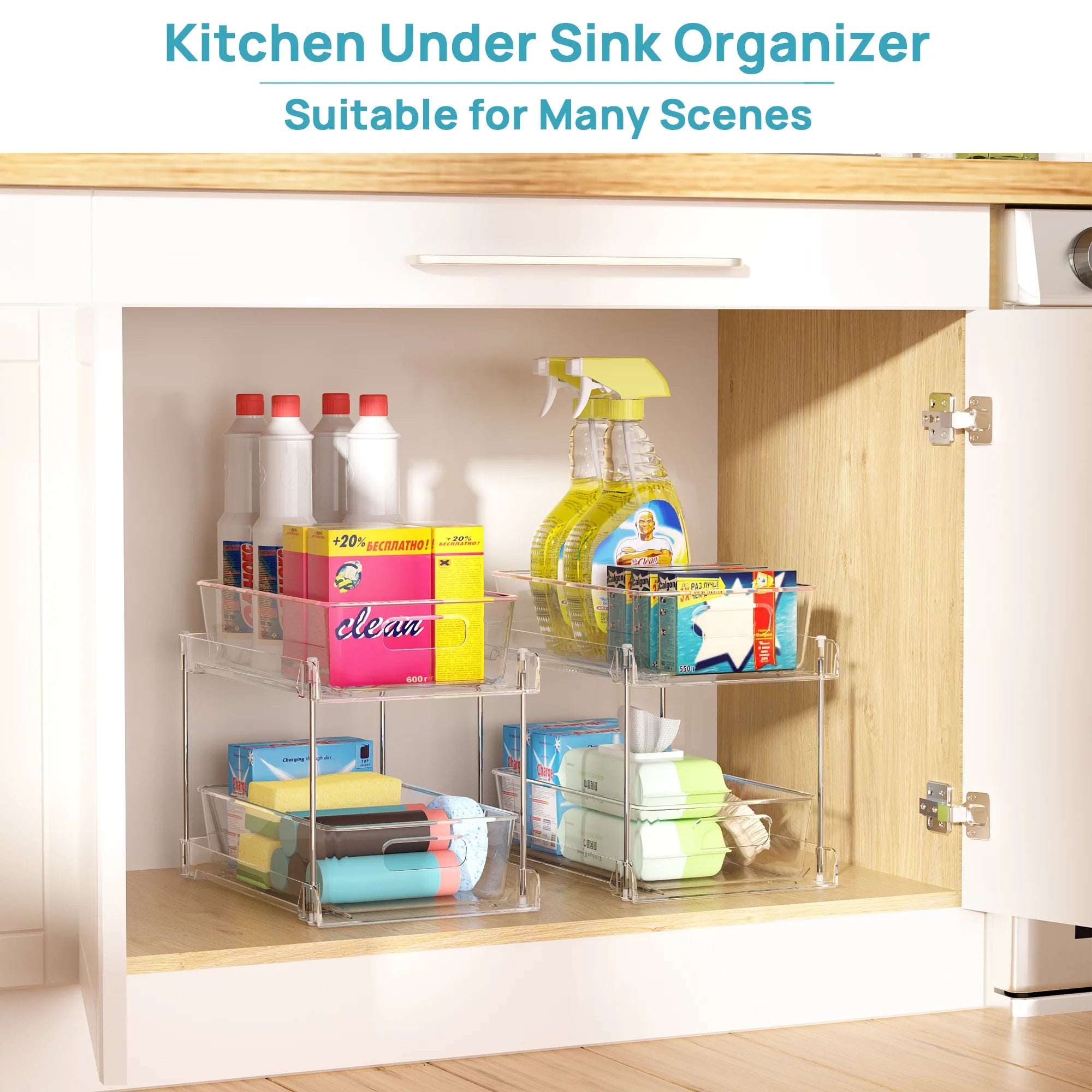 3 Pack Bathroom Plastic Storage Organizer, 2 Tier Clear under Sink Organizers Vanity Countertop Storage Container
