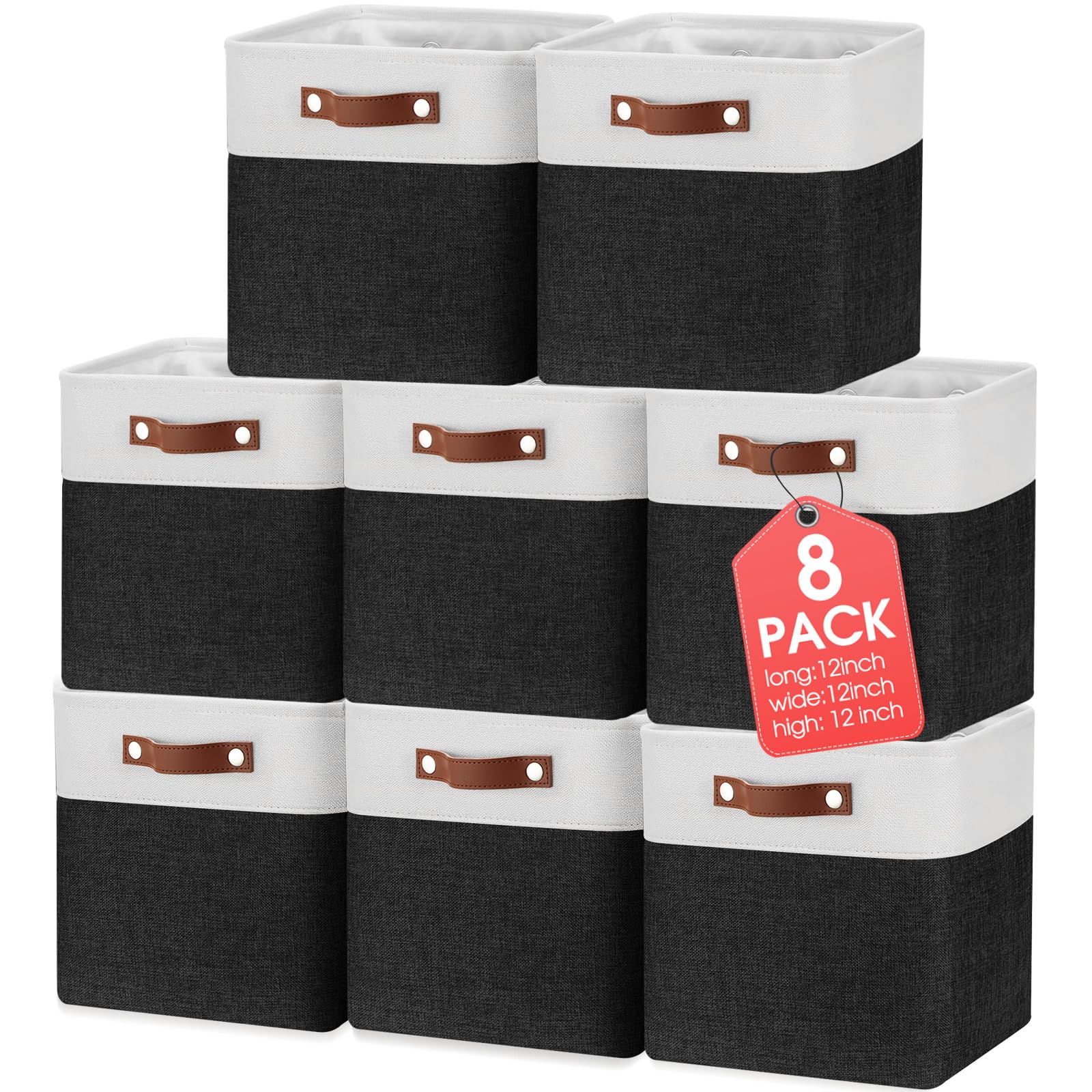 8-Pack Fabric Storage Baskets with Handles, 12x12x12"