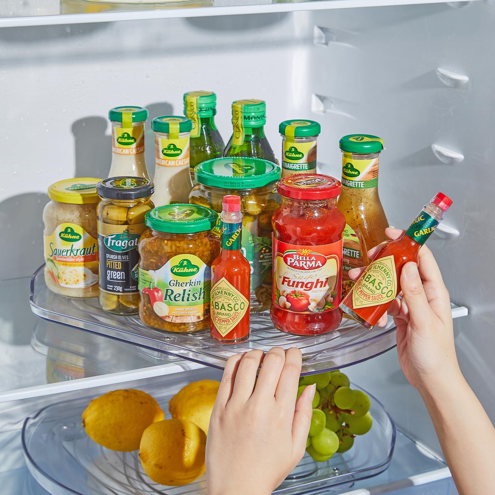 Square Lazy Susan Turntable Organizer for Refrigerator 15.67Clear 360°Rotate Rectangle Fridge Organizer and Storage Lazy Susan for Kitchen Table Pantry Cabinet Countertop