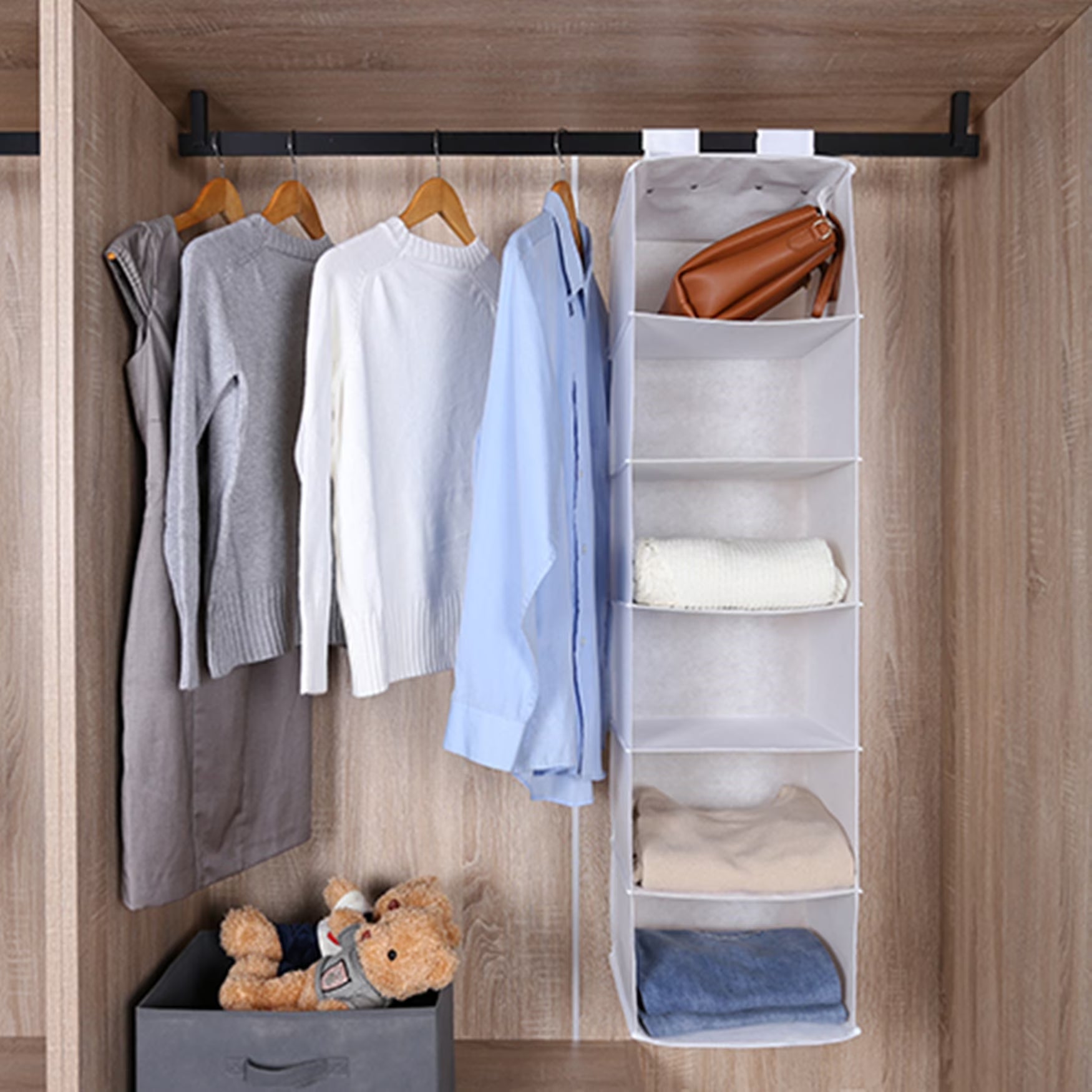 (3 Pack)  6 Shelf Non-Woven Hanging Closet Organizer Shelf Dividers, Arctic White