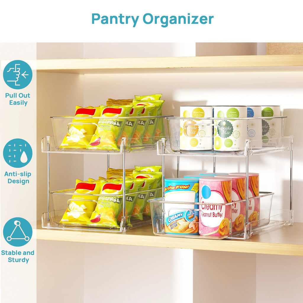 3 Pack Bathroom Plastic Storage Organizer, 2 Tier Clear under Sink Organizers Vanity Countertop Storage Container