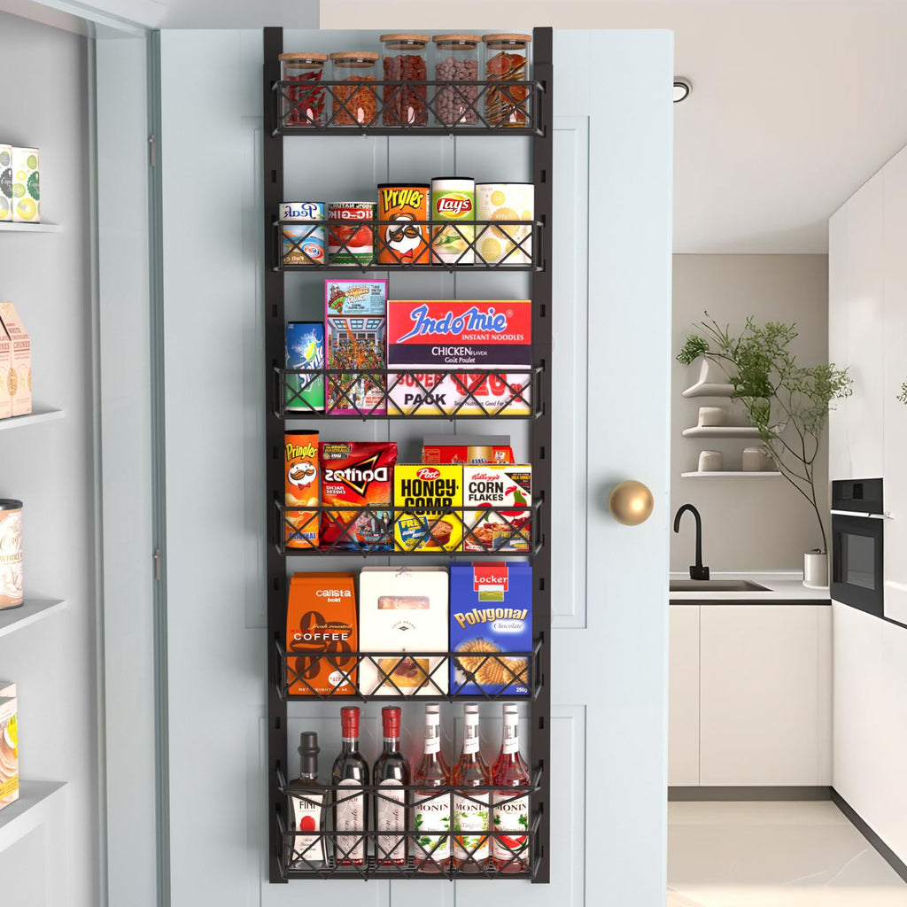 RiniroLis Over The Door Pantry Organizer 6-Tier Pantry Organization and StorageWall Mounted & Over The Door Spice Racks for Kitchen Pantry BathroomBlack