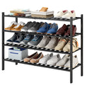 Furshus Long Shoe Rack 4-Tier Bamboo Stackable Shoe Shelf Storage Organizer Shoe Stand for Closet Entryway and Hallway(Black)
