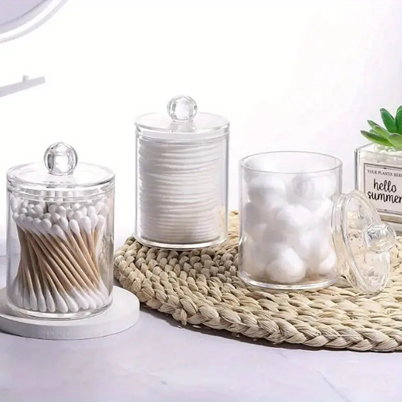 Clear Plastic Cotton Swab Holder and Bathroom Organizer