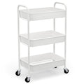 CAXXA 3-Tier Rolling Metal Storage Organizer - Mobile Utility Cart Kitchen Cart with Caster Wheels White