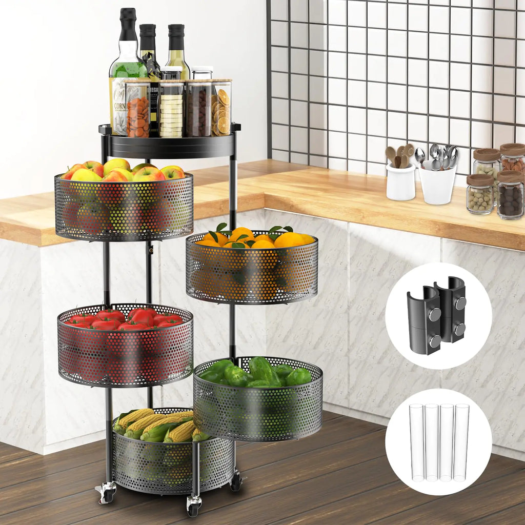 5 Tier Rotating Storage Rack Cart With Metal Top Lid